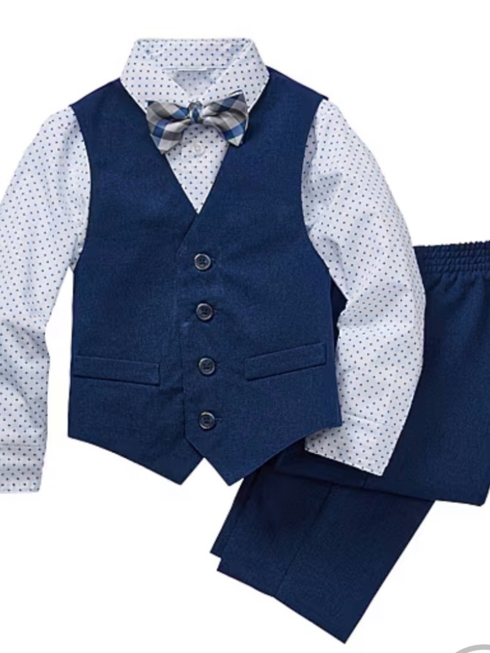 Van Heusen Navy Blue Vest Suit Set with Polka Dot Shirt and Bow Tie
